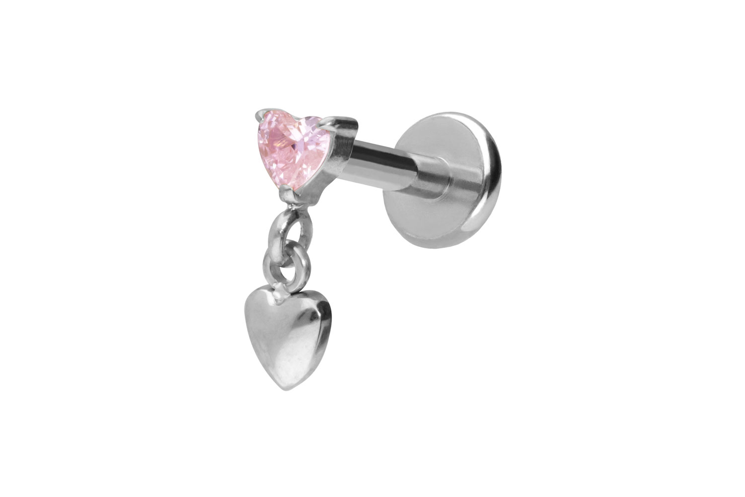 Titan Labret Piercing mit Push Fit 2 HERZEN